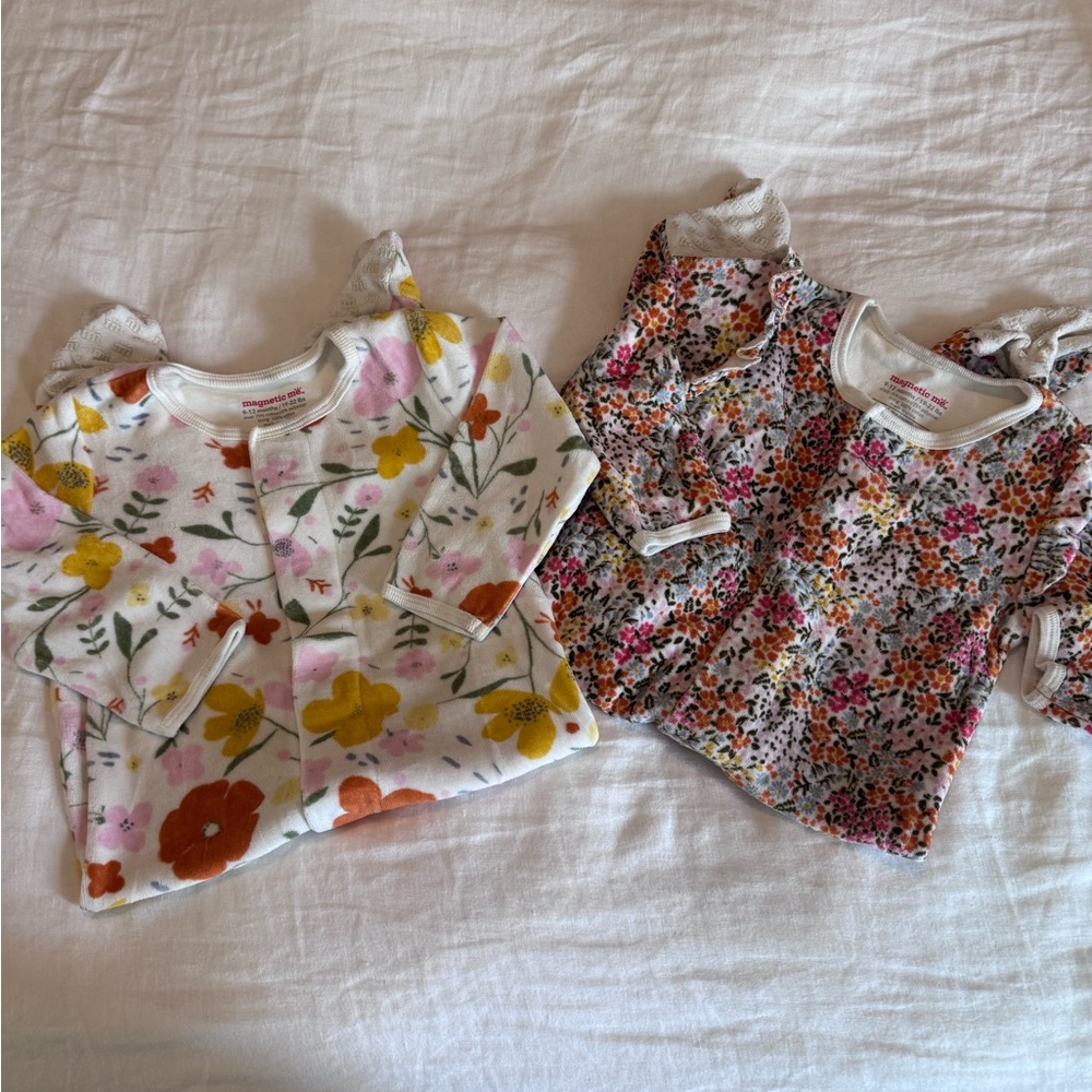 Magnetic Me White Floral Baby Cardigan with Pink Yellow and Green Accents